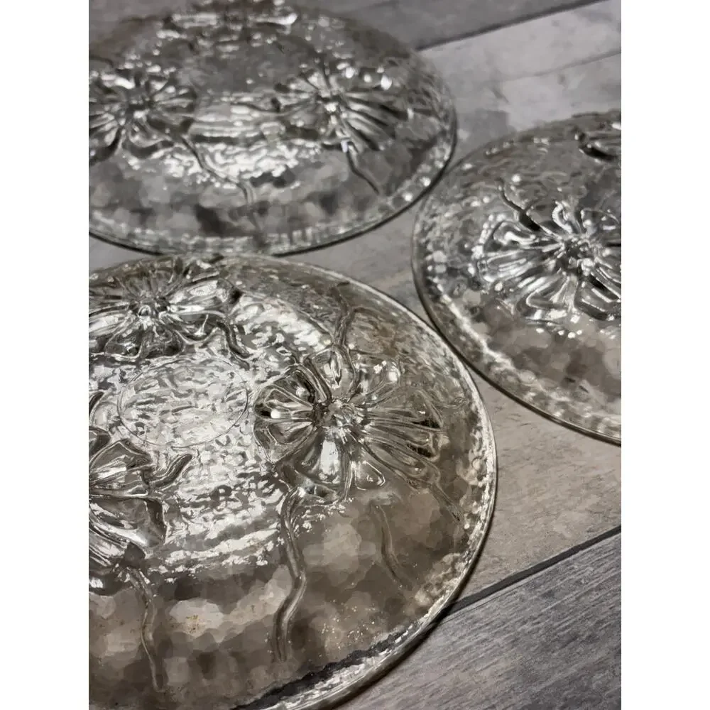 Set of 3 VINTAGE PRESSED GLASS SNACK PLATES ANCHOR HOCKING RAINFLOWER PATTERN!